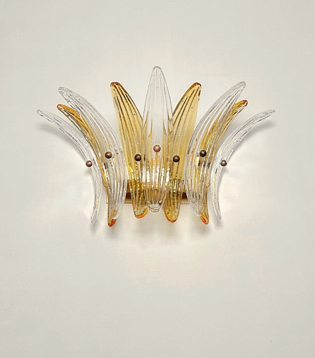 Murano Vegglampe – 9 Klare Gule Palmeglass – 2 stk – detalj 10 – Murano Classics