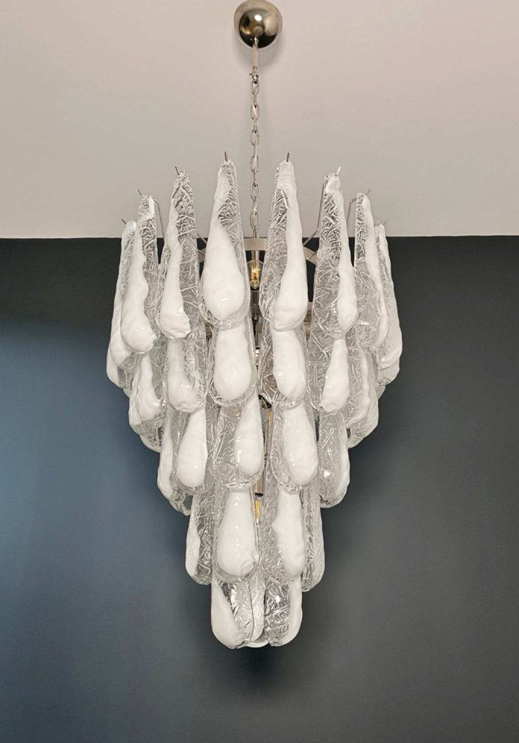 Italian Vintage Murano Chandelier 52 Glass lattimo Petals Drop