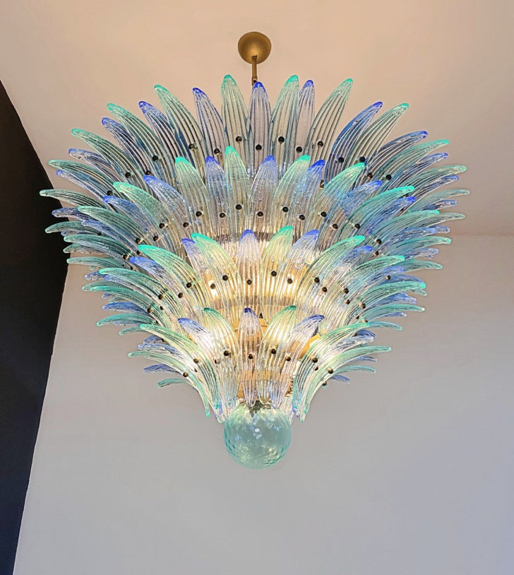 Murano Lysekrone – 160 Blå Turkise Palmeglass – detalj 3 – Murano Classics