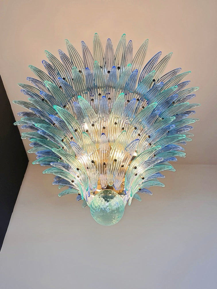Murano Lysekrone – 160 Blå Turkise Palmeglass – detalj 2 – Murano Classics