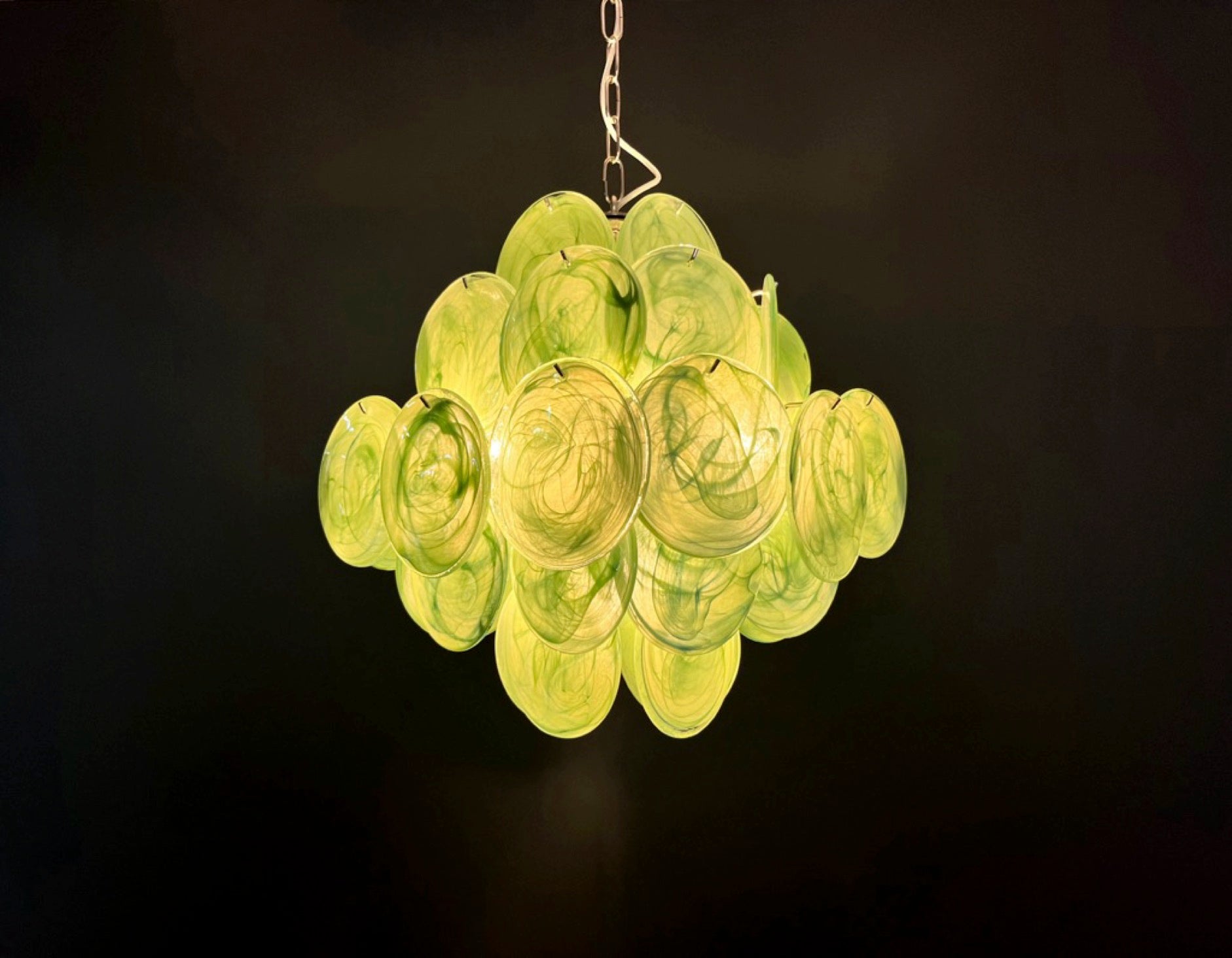 Murano Lysekrone – 36 Grønne Alabaster Diskglass – detalj 11 – Murano Classics