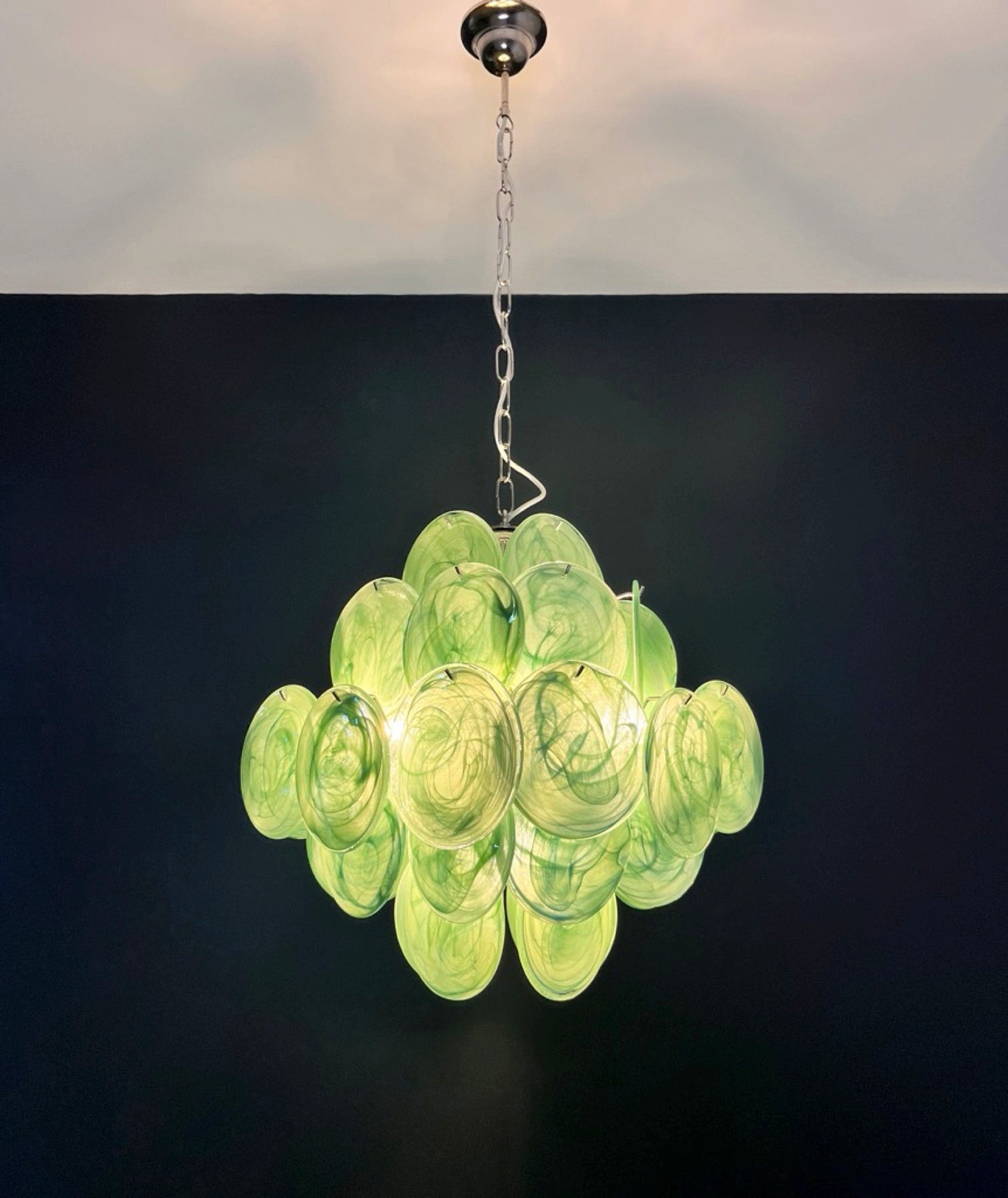 Murano Lysekrone – 36 Grønne Alabaster Diskglass – detalj 10 – Murano Classics