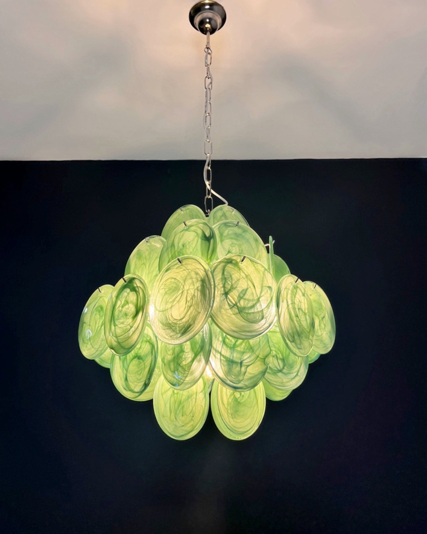 Murano Lysekrone – 36 Grønne Alabaster Diskglass – detalj 9 – Murano Classics