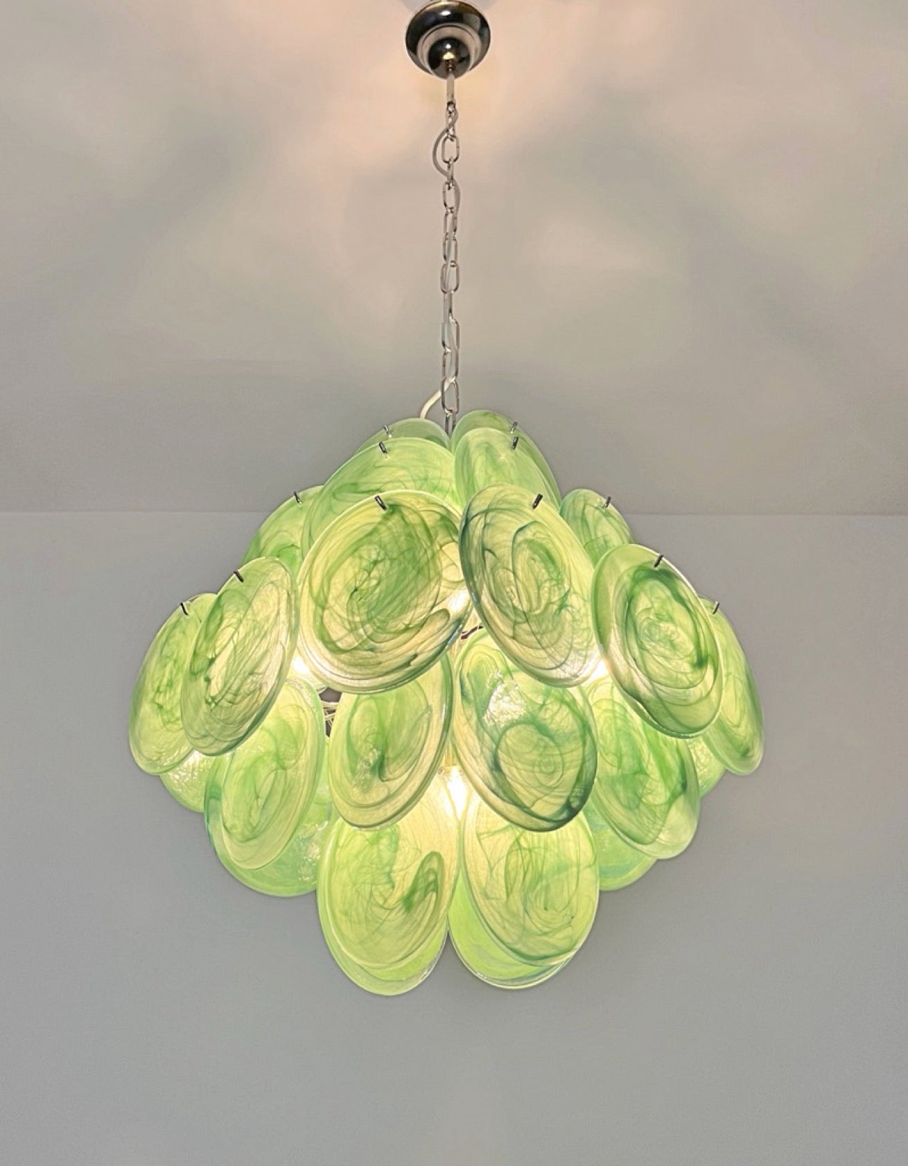 Murano Lysekrone – 36 Grønne Alabaster Diskglass – detalj 3 – Murano Classics