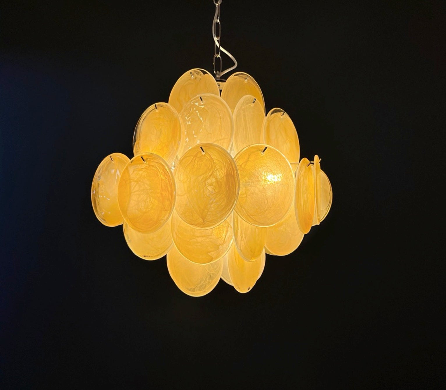 Murano Lysekrone – 36 Alabaster Gule Diskglass – detalj 8 – Murano Classics
