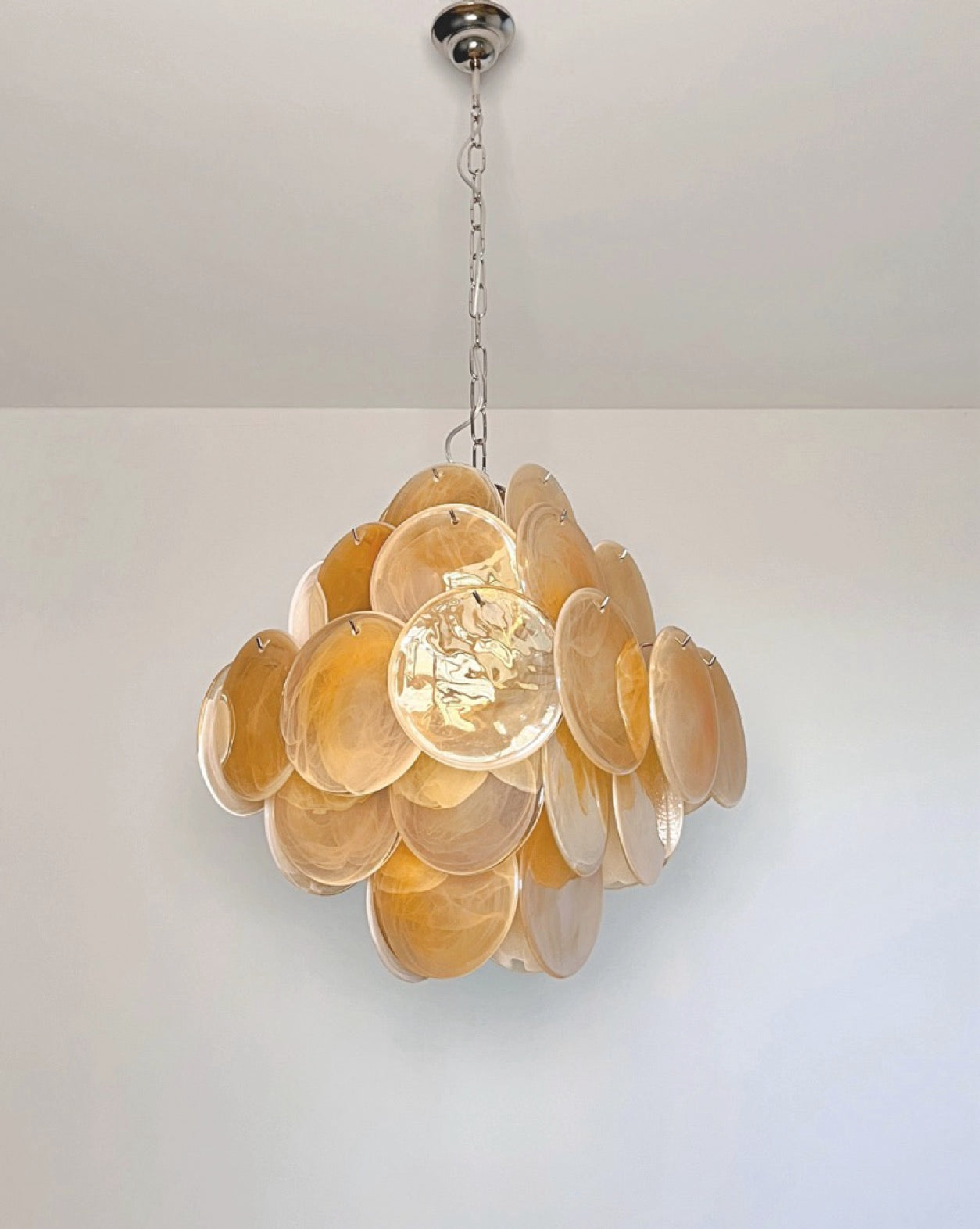 Murano Lysekrone – 36 Alabaster Gule Diskglass – detalj 10 – Murano Classics