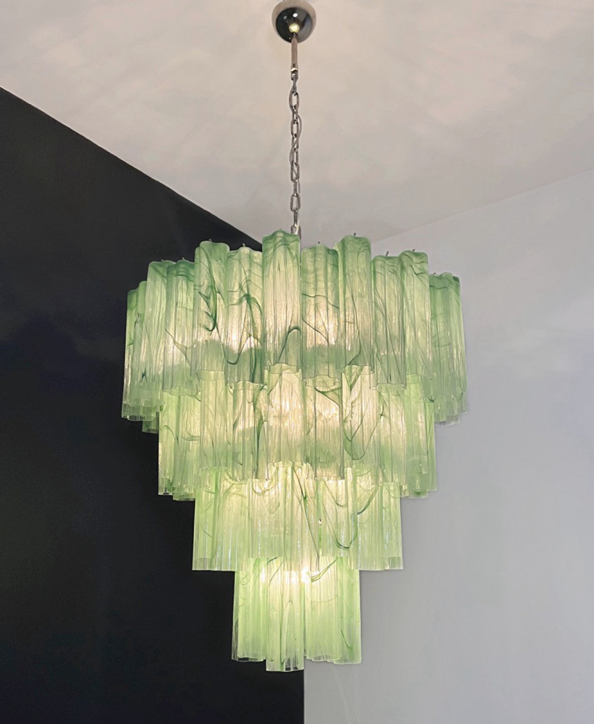 Murano Lysekrone – 80 Grønne Alabaster Glassrør – detalj 3 – Murano Classics