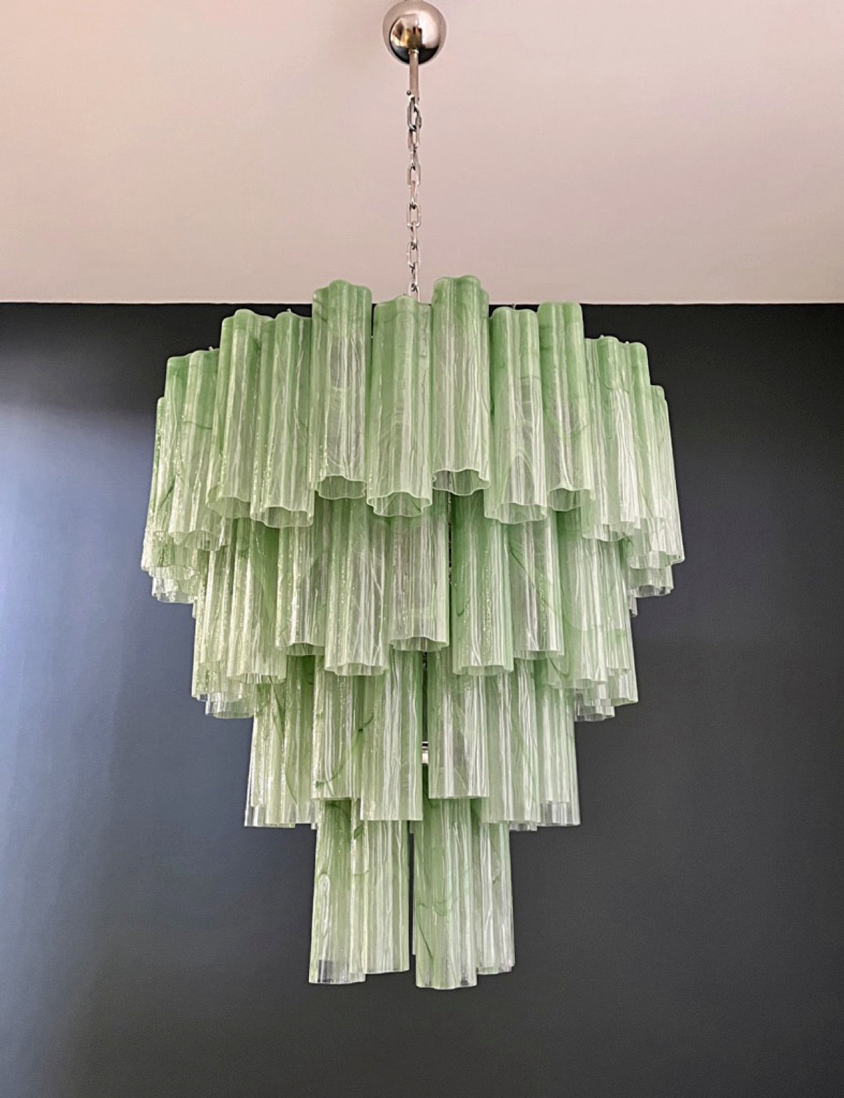 Murano Lysekrone – 80 Grønne Alabaster Glassrør – detalj 10 – Murano Classics