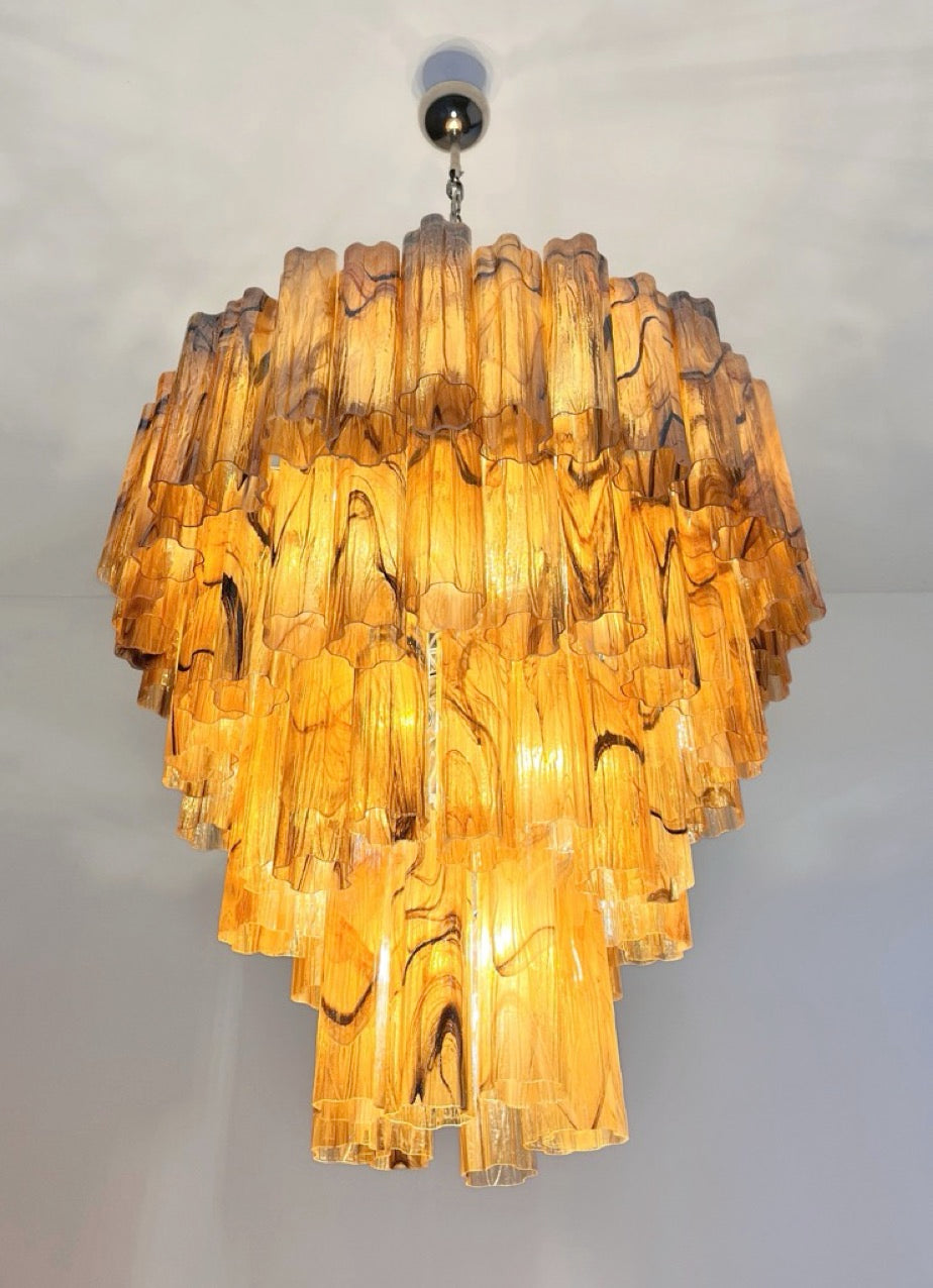 Murano Lysekrone – 80 Gule Alabaster Sorte Glassrør – detalj 2 – Murano Classics