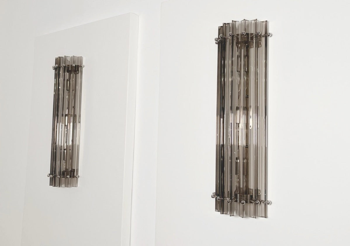 Murano Vegglampe – 7 Klare Røykfargede Prismeglass – 2 stk – detalj 8 – Murano Classics