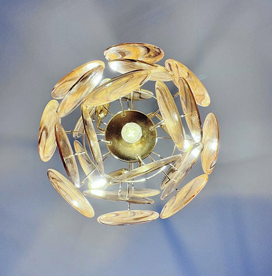 Murano Lysekrone | 24 Sort Alabaster Diskglass