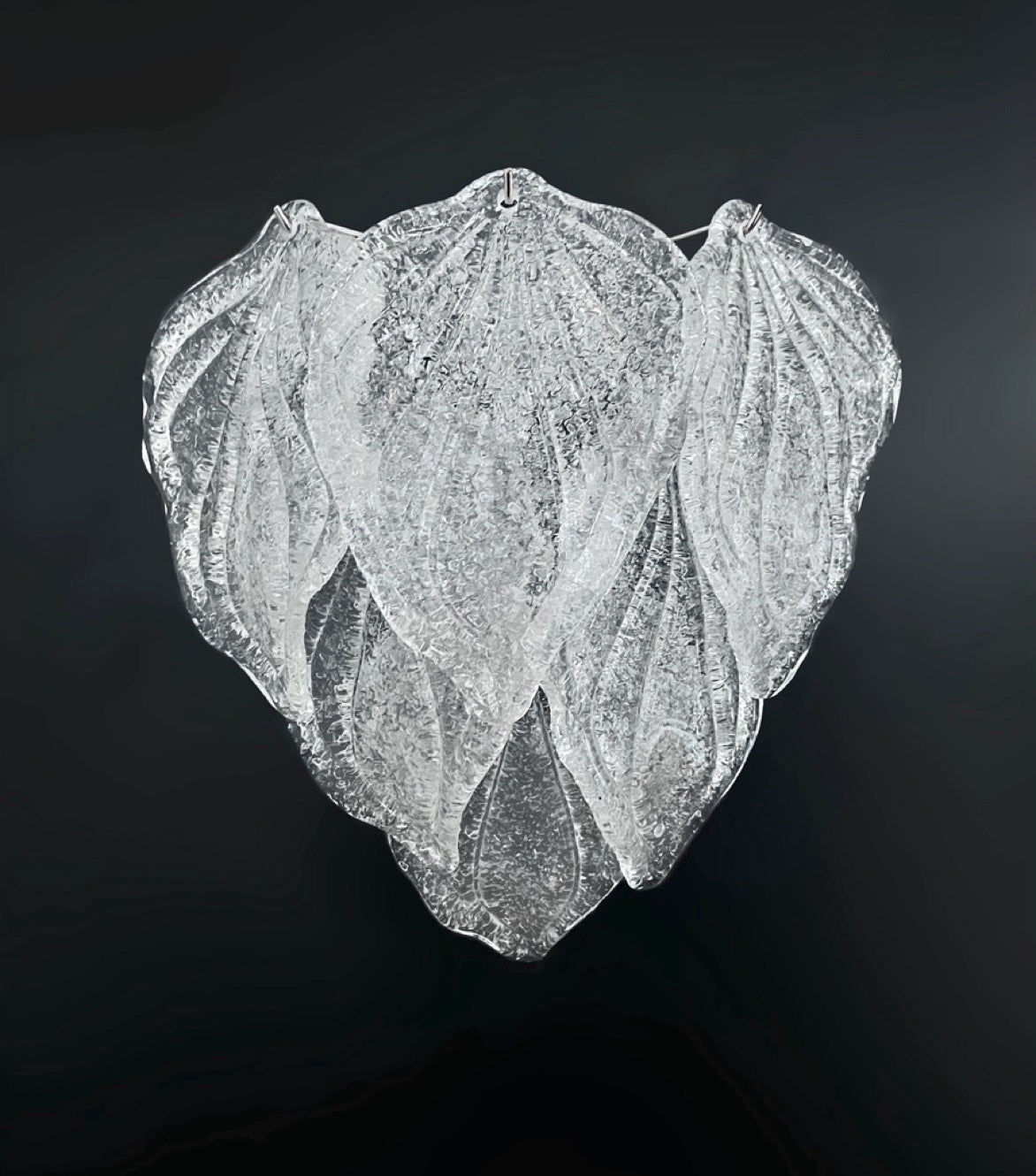 Pair of Vintage Italian Murano wall lights – 6 “fiammette” clear grit glass