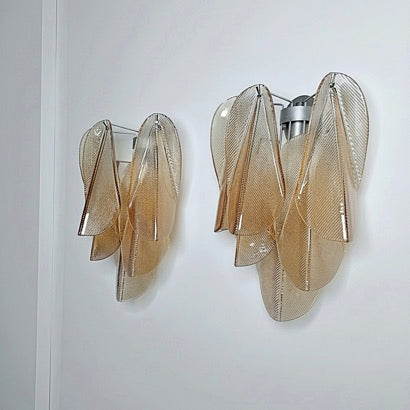 Pair of Vintage Italian Murano wall lights – 12 “rondini” amber glass