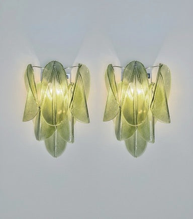 Pair of Vintage Italian Murano wall lights – 12 “rondini” green glass