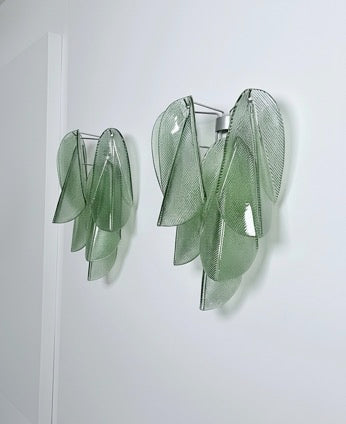 Pair of Vintage Italian Murano wall lights – 12 “rondini” green glass