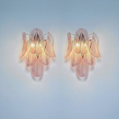 Pair of Vintage Italian Murano wall lights – 12 “rondini” pink glass