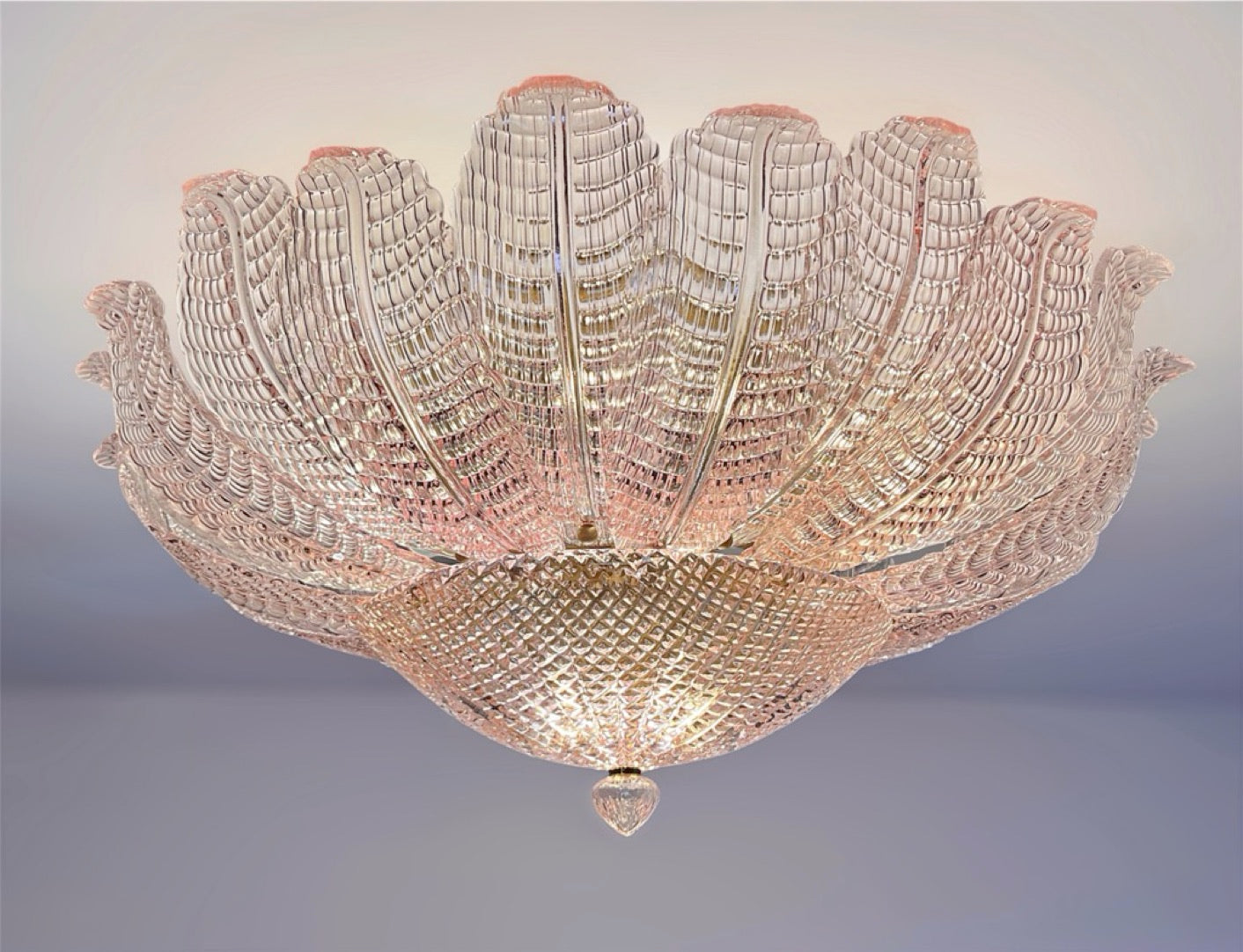 Rare Flower Ceiling Lamp – Murano Art Glass – pink glasses