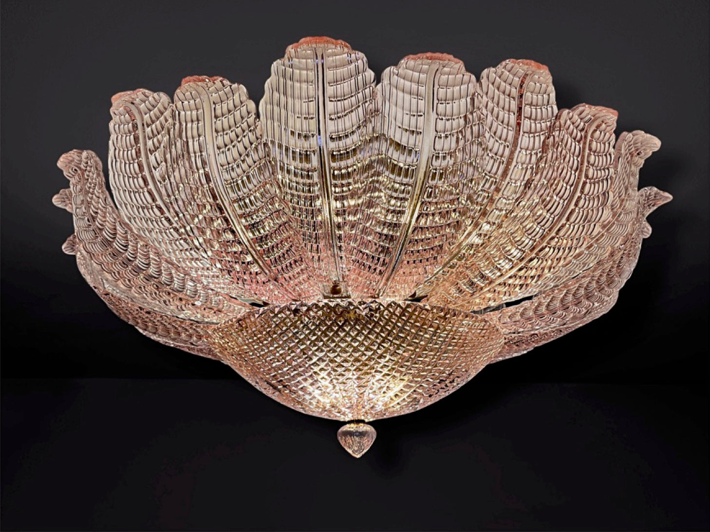 Rare Flower Ceiling Lamp – Murano Art Glass – pink glasses