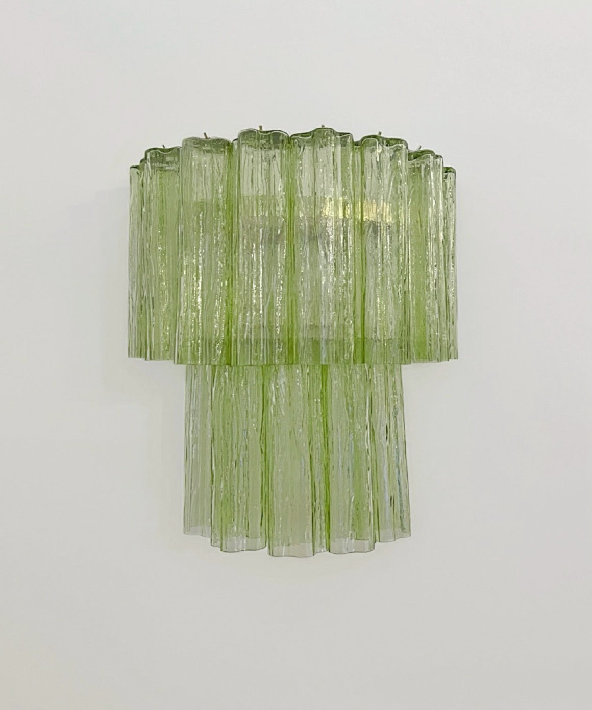 Fantastic pair of Murano Glass Tube wall sconces – 13 green glass tube
