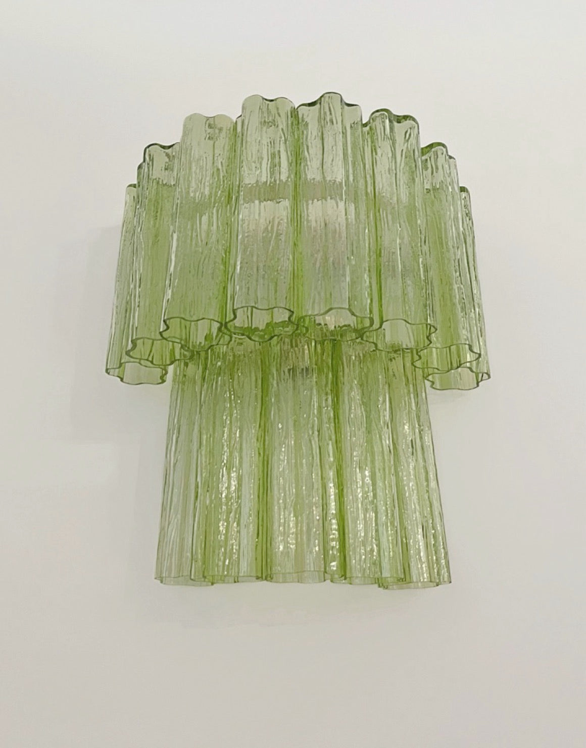 Fantastic pair of Murano Glass Tube wall sconces – 13 green glass tube