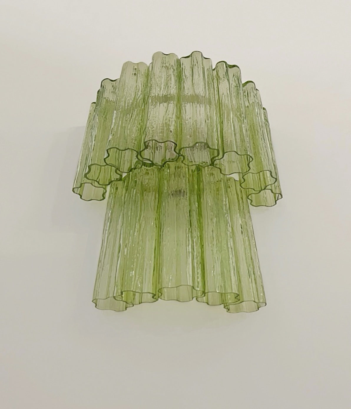Fantastic pair of Murano Glass Tube wall sconces – 13 green glass tube