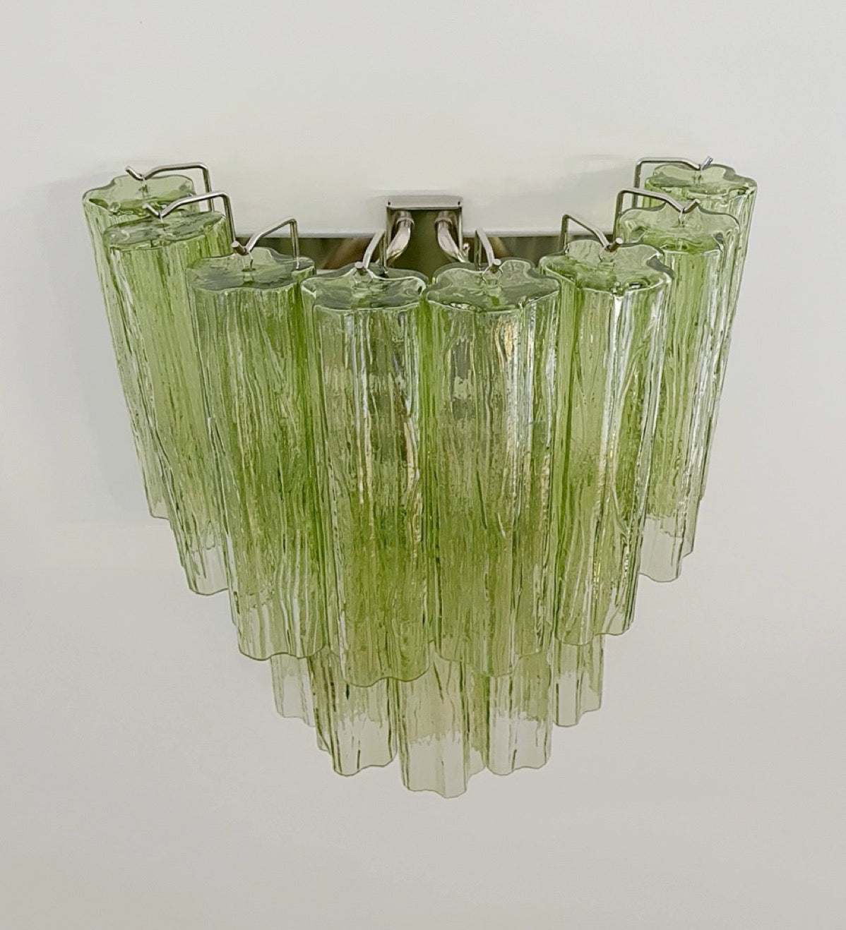 Fantastic pair of Murano Glass Tube wall sconces – 13 green glass tube