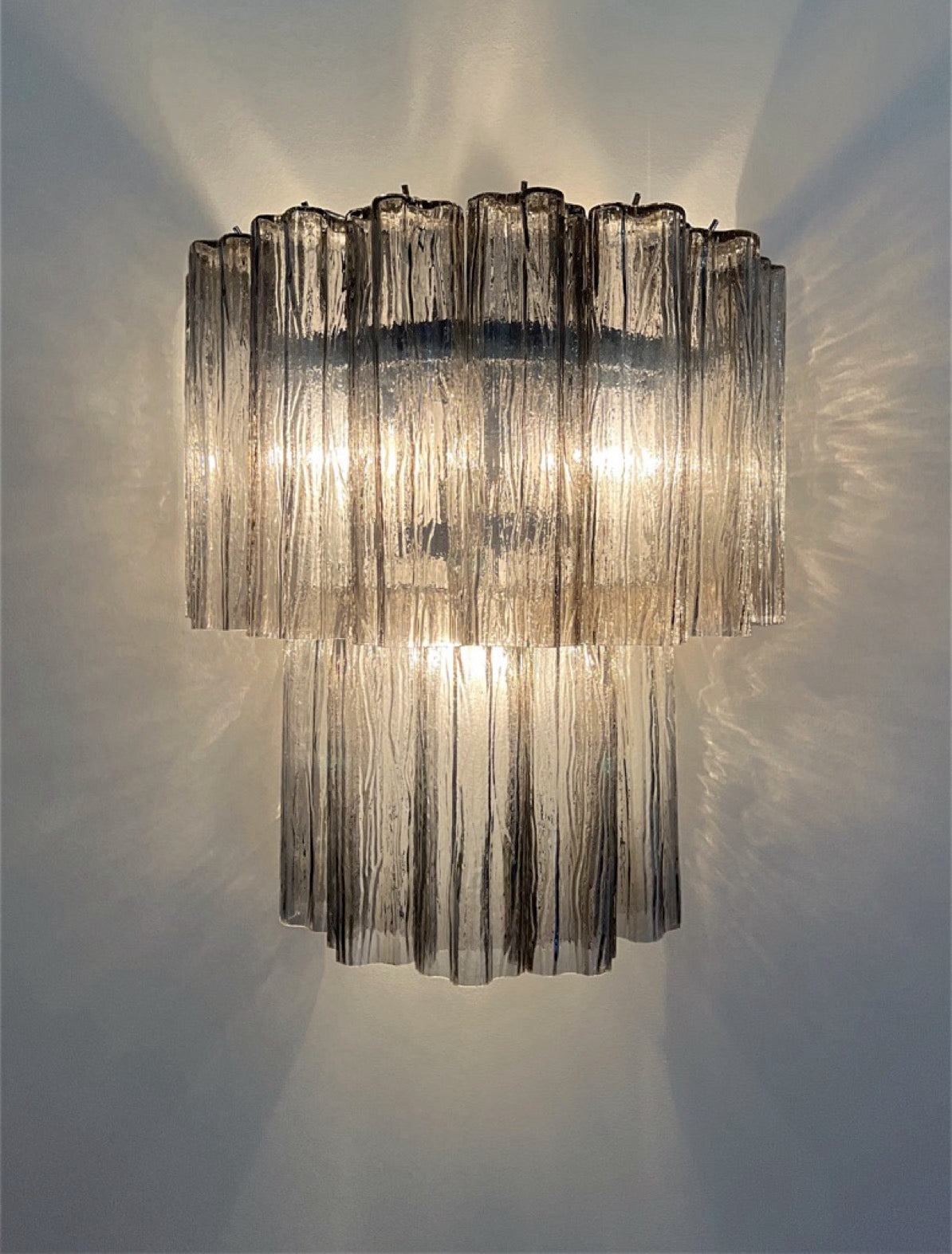 Fantastic pair of Murano Glass Tube wall sconces – 13 smoked glass tube
