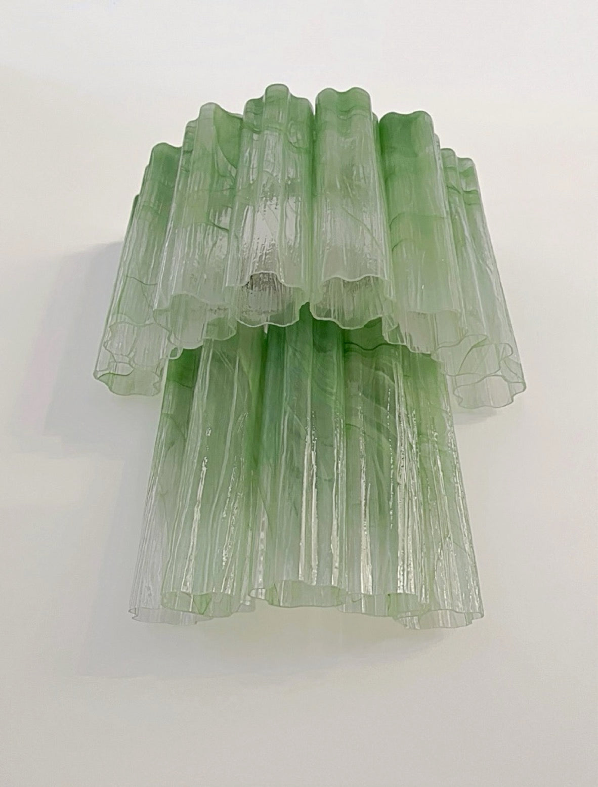 Fantastic pair of Murano Glass Tube wall sconces – 13 green alabaster glass tube