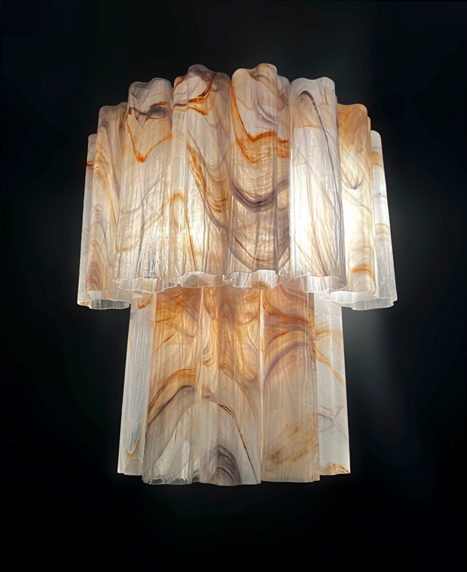 Fantastic pair of Murano Glass Tube wall sconces – 13 wisteria rust alabaster glass tube