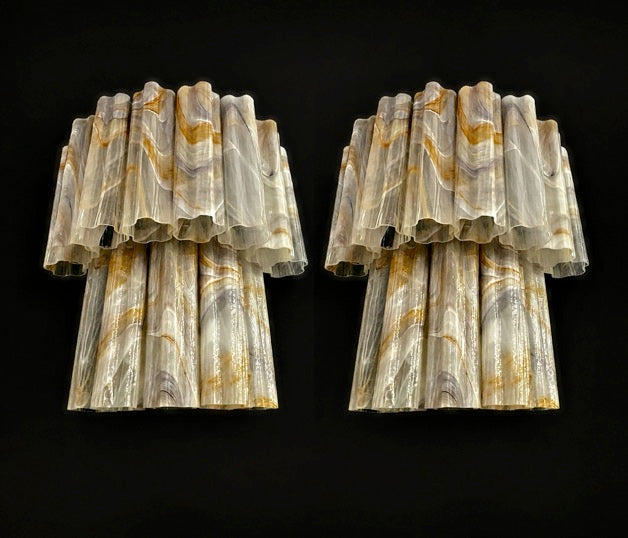 Fantastic pair of Murano Glass Tube wall sconces – 13 wisteria rust alabaster glass tube