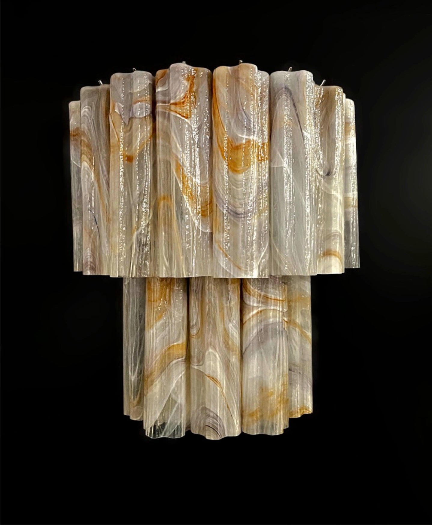 Fantastic pair of Murano Glass Tube wall sconces – 13 wisteria rust alabaster glass tube