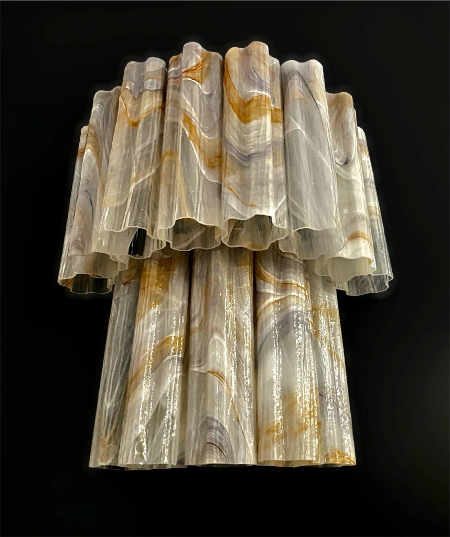 Fantastic pair of Murano Glass Tube wall sconces – 13 wisteria rust alabaster glass tube
