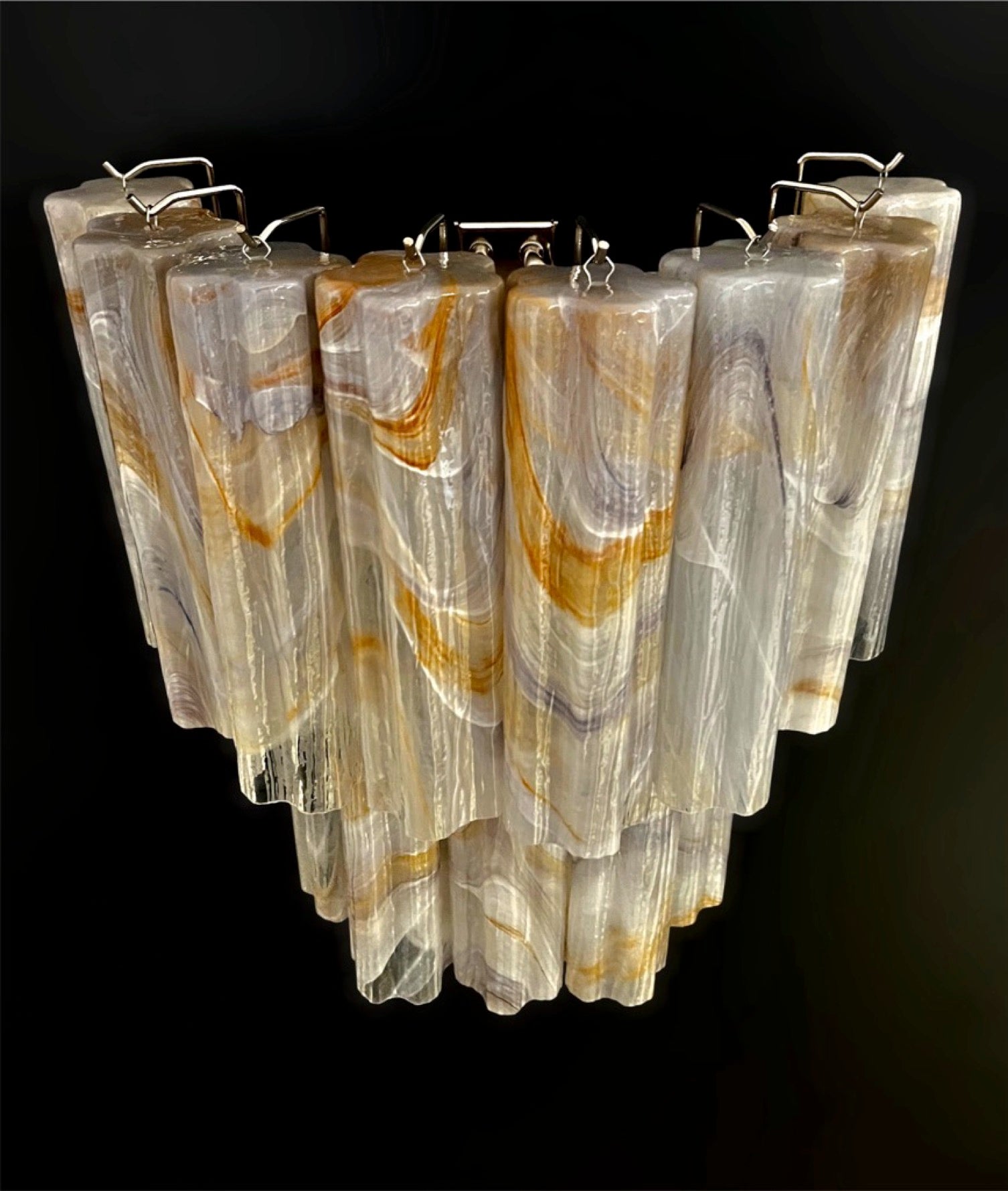 Fantastic pair of Murano Glass Tube wall sconces – 13 wisteria rust alabaster glass tube