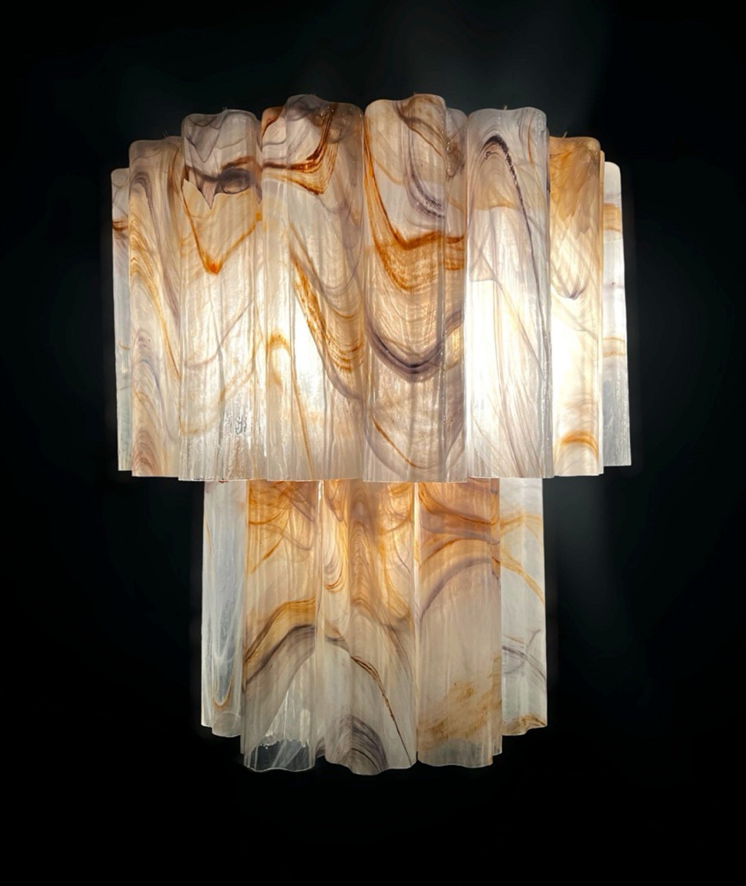 Fantastic pair of Murano Glass Tube wall sconces – 13 wisteria rust alabaster glass tube