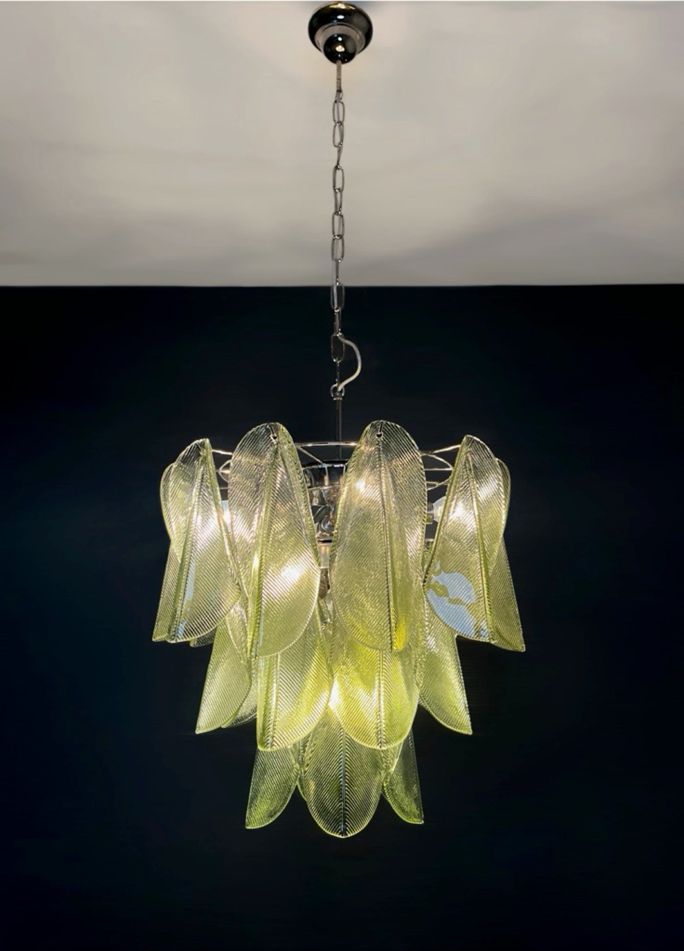 Italian vintage Murano chandelier – Mazzega – 23 “rondini” green glass
