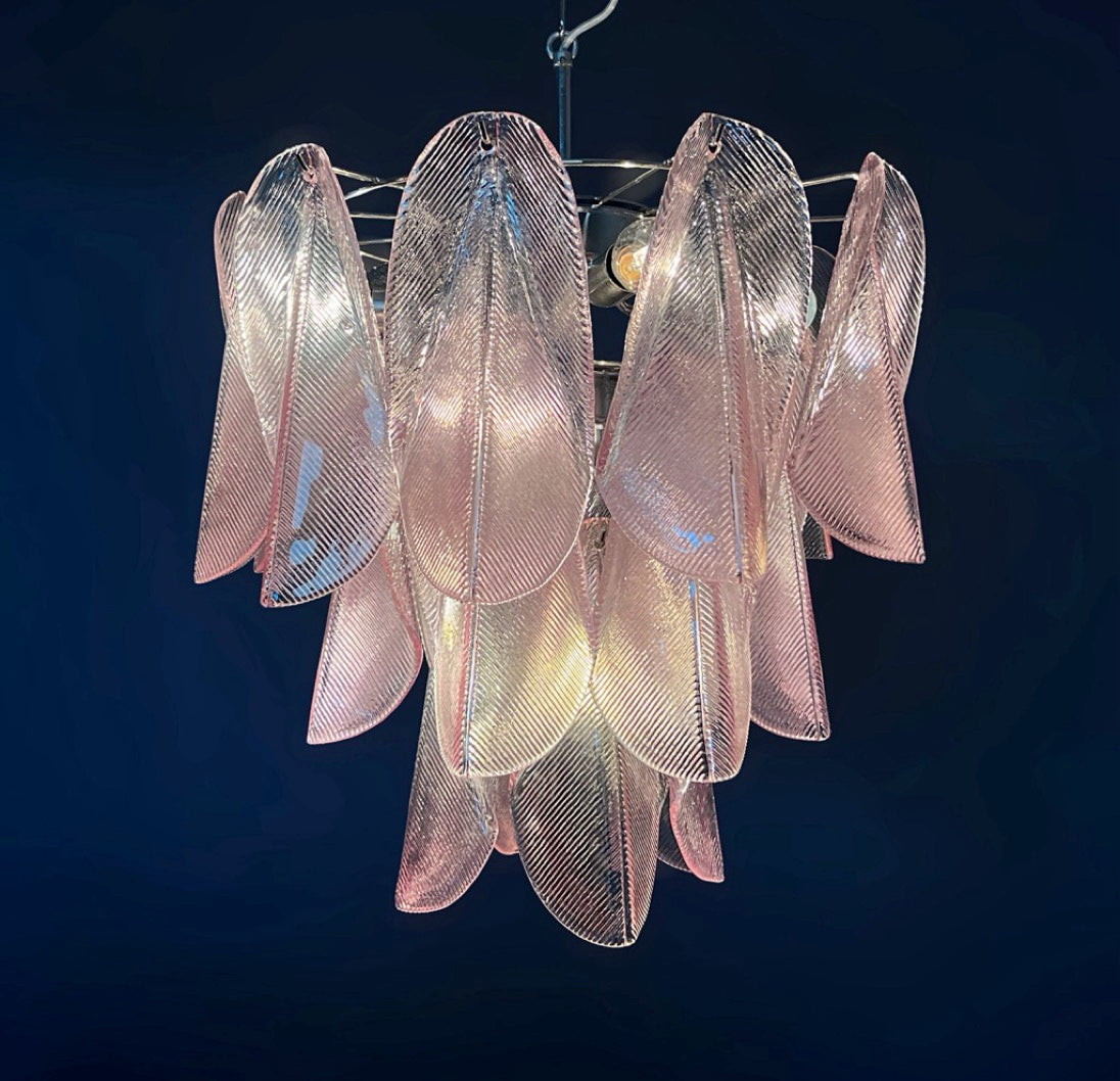 Italian vintage Murano chandelier – Mazzega – 23 “rondini” pink glass