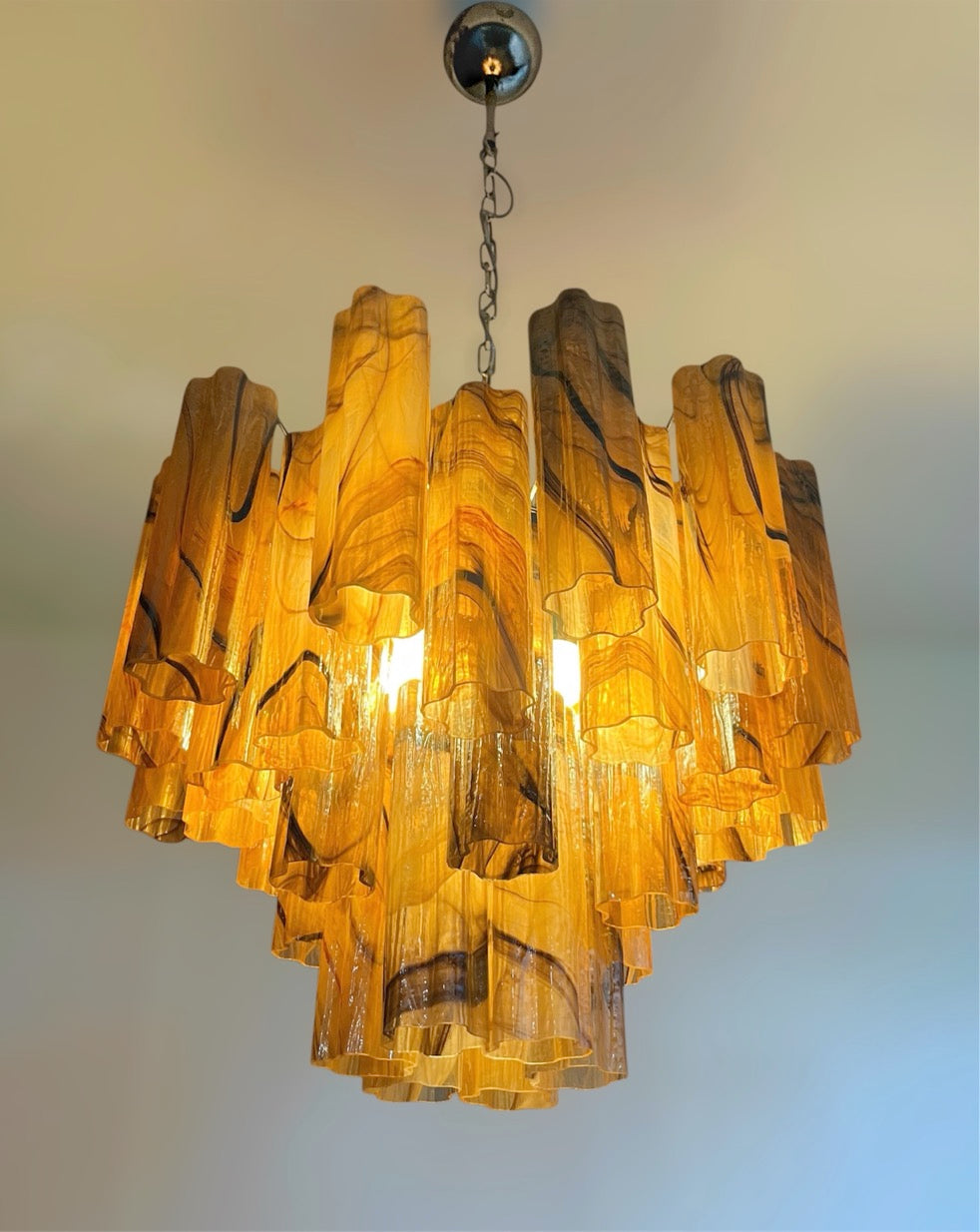 Fantastic Glass Tube Chandelier – 36 amber black glasses