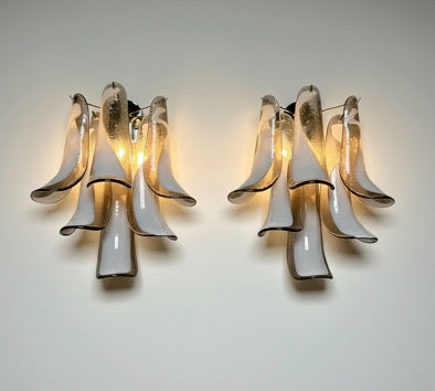 Pair of Vintage Italian Murano wall lights – smoked glass petals