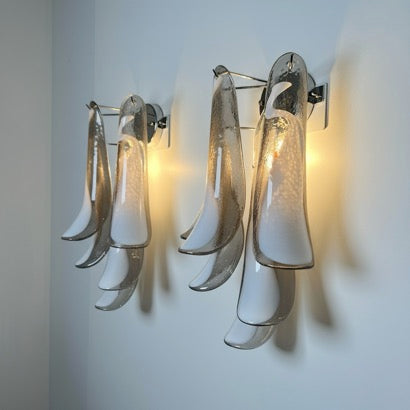 Pair of Vintage Italian Murano wall lights – smoked glass petals