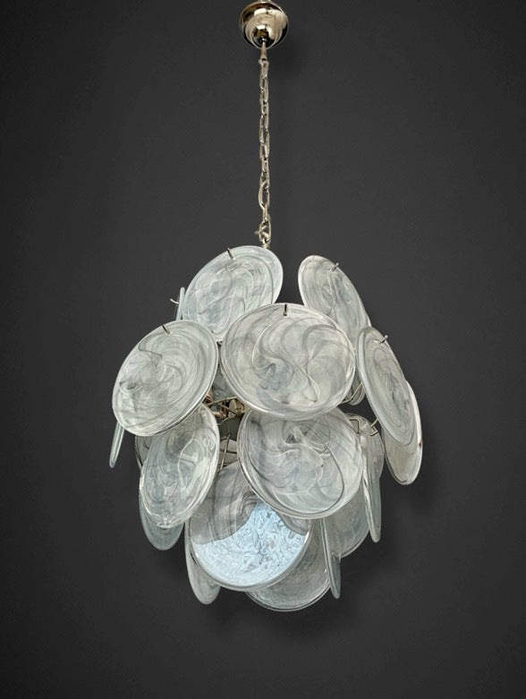Vintage Italian Murano chandelier – 24 alabaster dove color disks