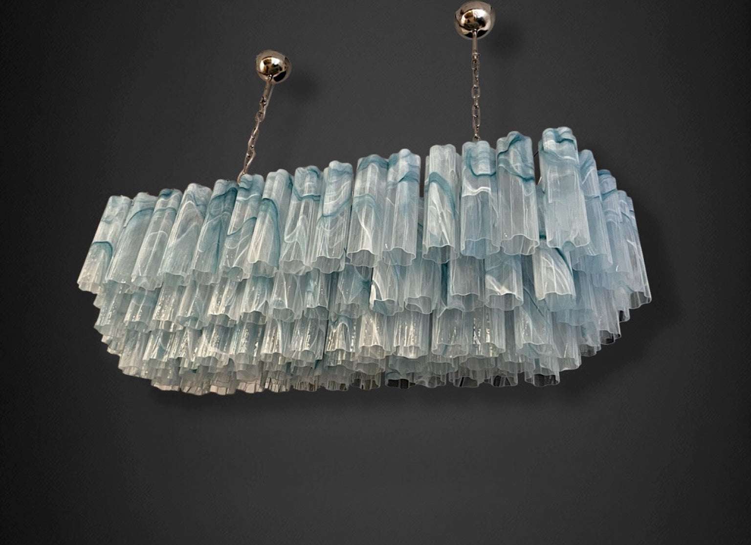 Elegant Murano tube Chandelier – 114 blue alabaster glasses