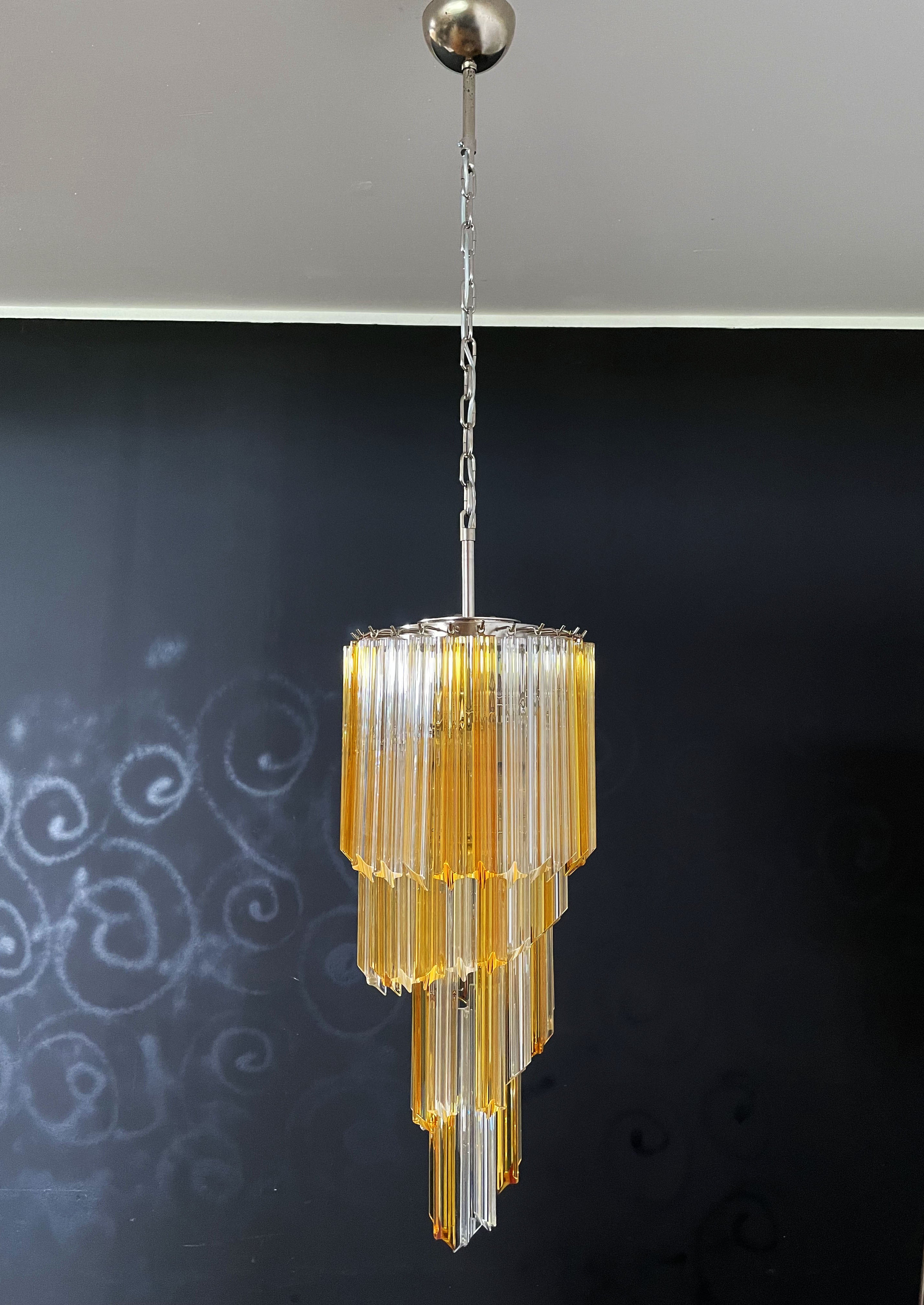 Murano Lysekrone – 54 Klare og Gule Prismeglass – Murano Classics