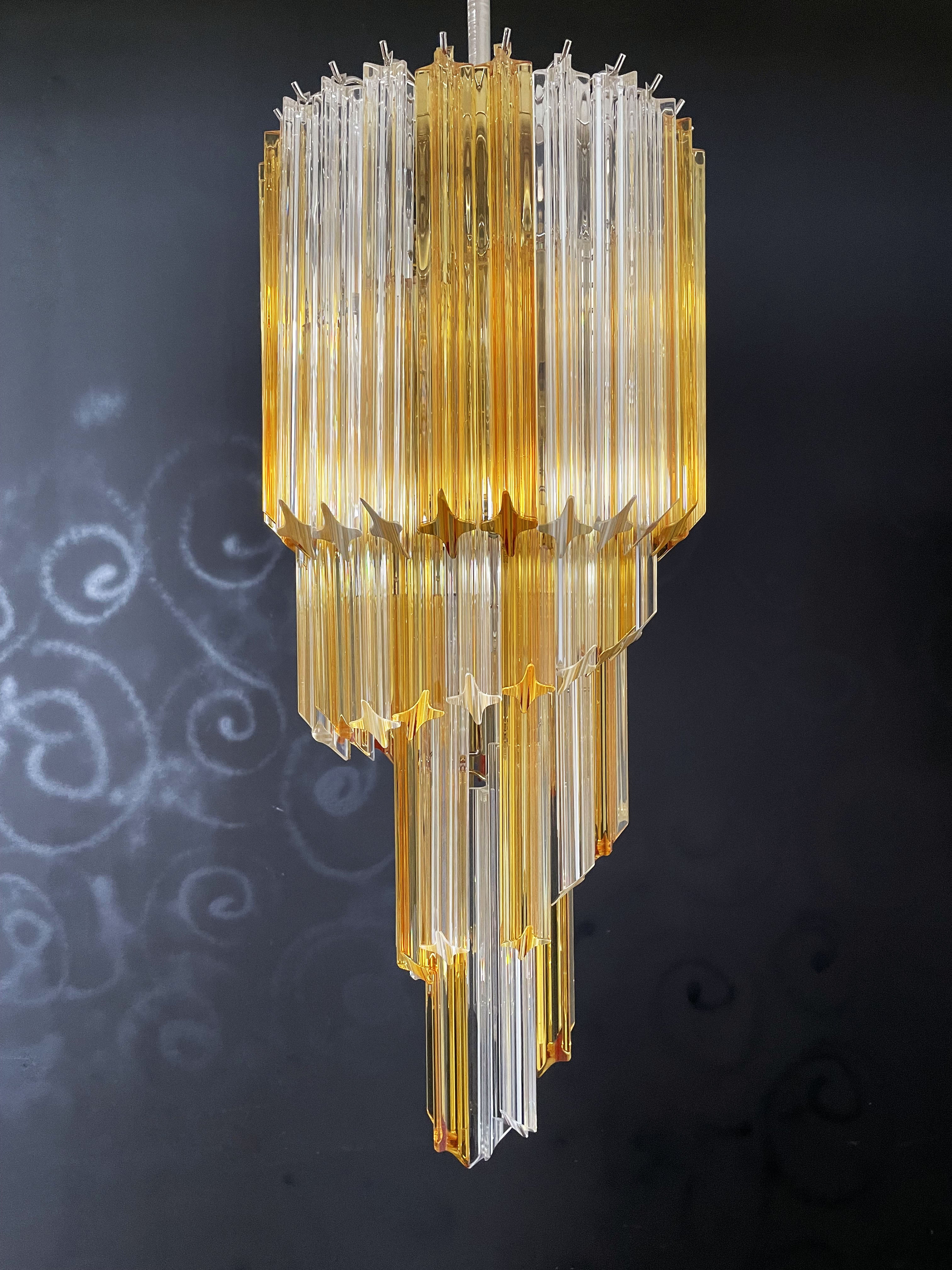 Murano Lysekrone – 54 Klare og Gule Prismeglass – detalj 3 – Murano Classics