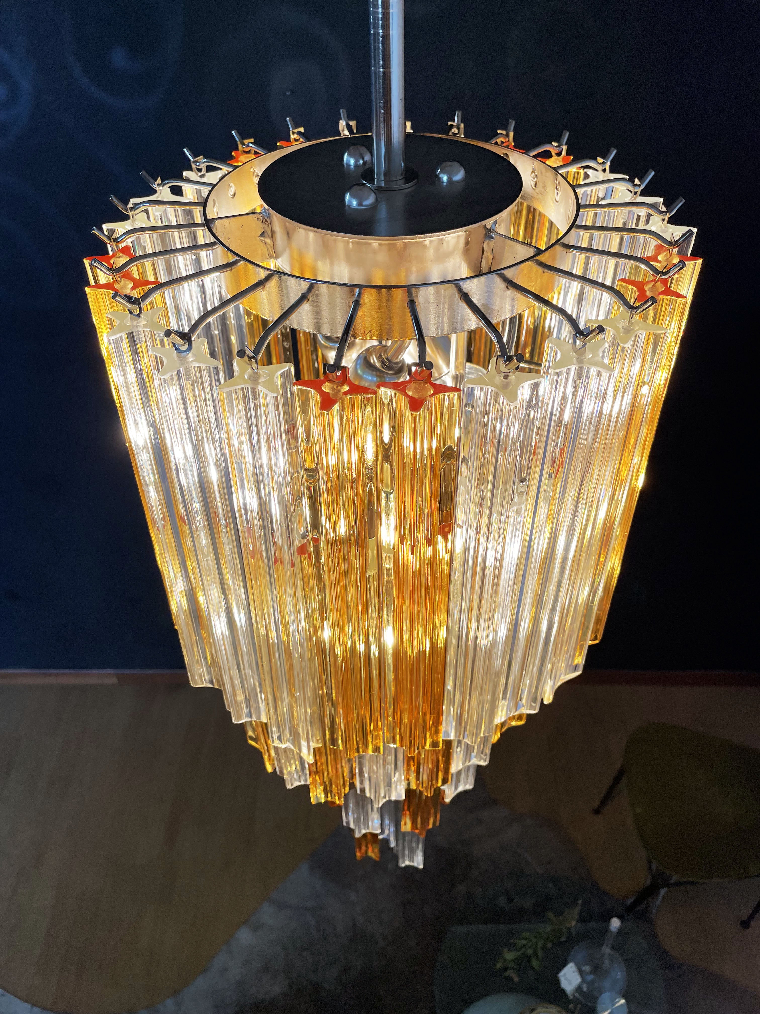 Murano Lysekrone – 54 Klare og Gule Prismeglass – detalj 5 – Murano Classics