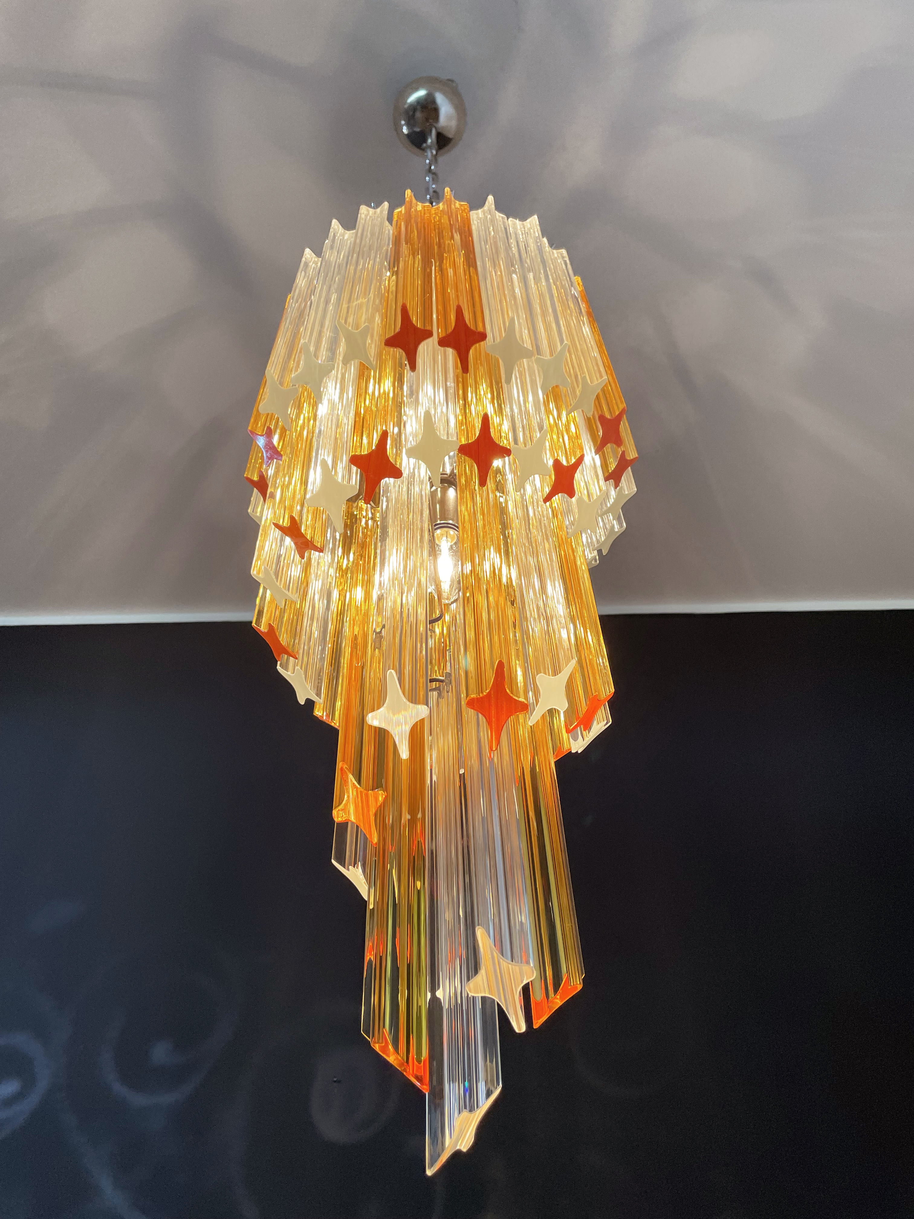 Murano Lysekrone – 54 Klare og Gule Prismeglass – detalj 7 – Murano Classics