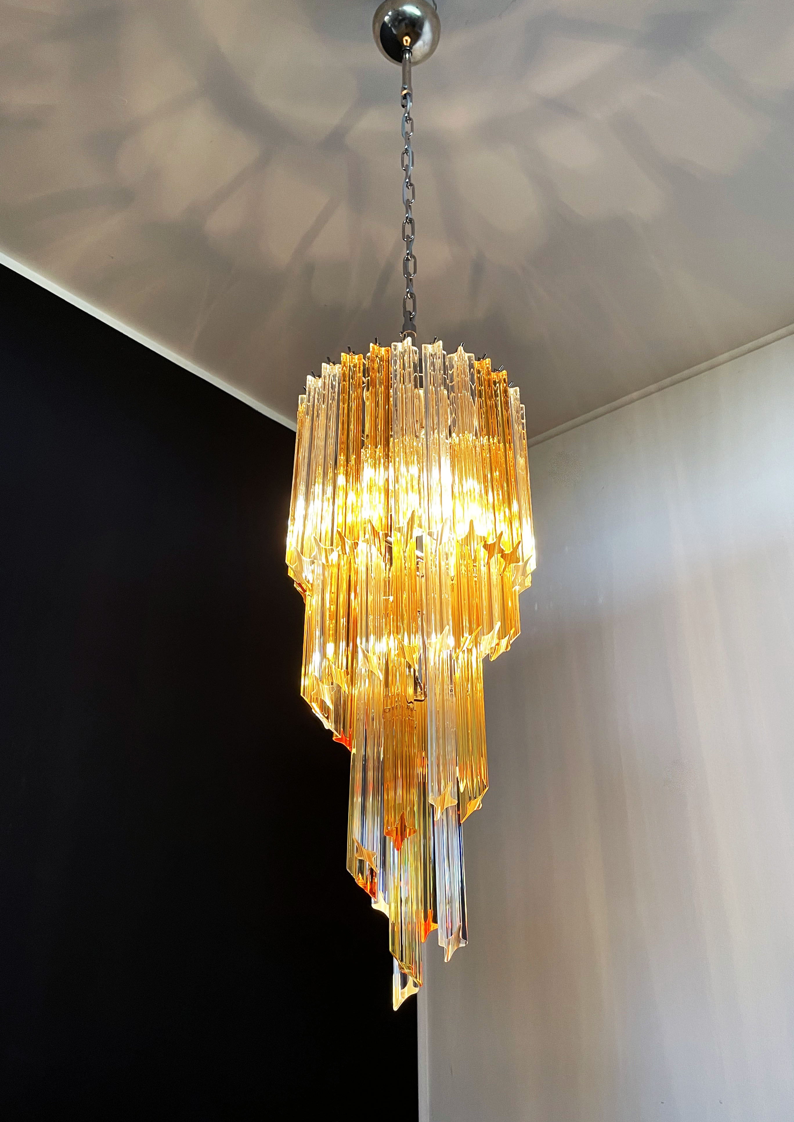 Murano Lysekrone – 54 Klare og Gule Prismeglass – detalj 10 – Murano Classics