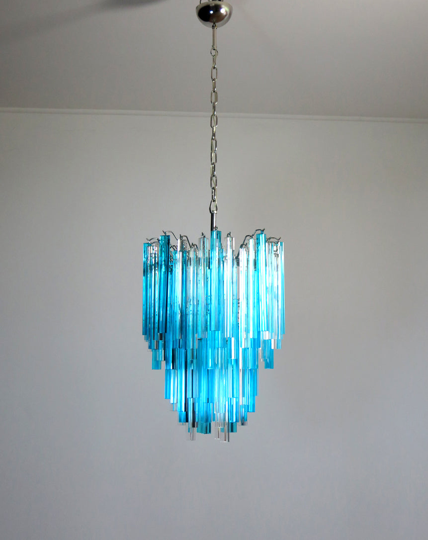 Murano Lysekrone – 92 Klare og Blå Prismeglass – Murano Classics