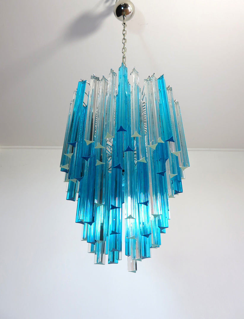 Murano Lysekrone – 92 Klare og Blå Prismeglass – detalj 2 – Murano Classics