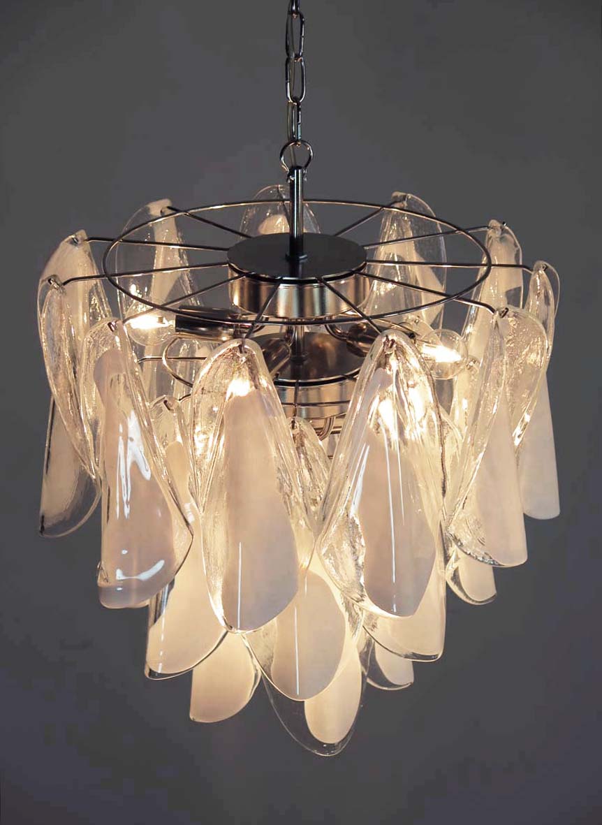 Murano Lysekrone | 24 Hvite Rondiniglass