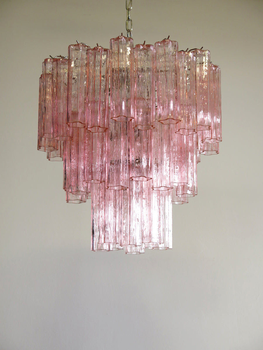 Murano Lysekrone – 48 Rosa Glassrør – detalj 2 – Murano Classics